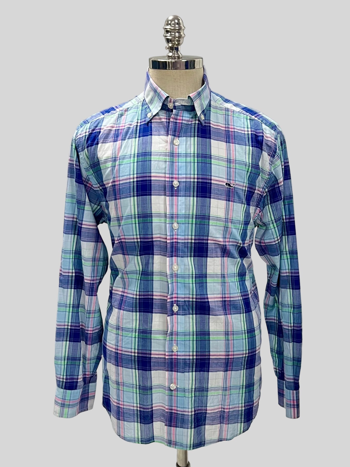 Camisa de botones Vineyard Vines 🐳 color blanco de cuadros en morado, azul y verde Talla M Entalle Clásico
