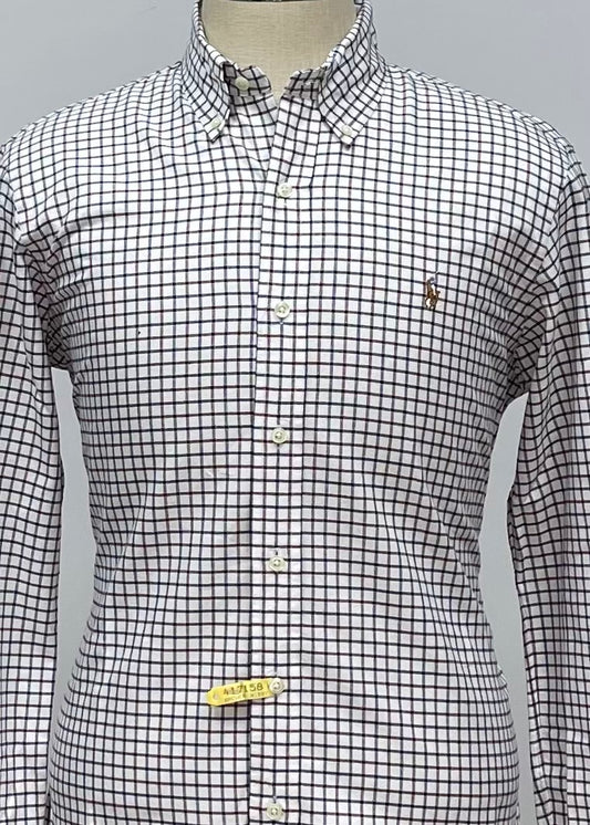 Camisa Polo Ralph Lauren 🏇🏼 Oxford color blanco de cuadros rojo oscuro y azul navy Talla M Entalle Clásico