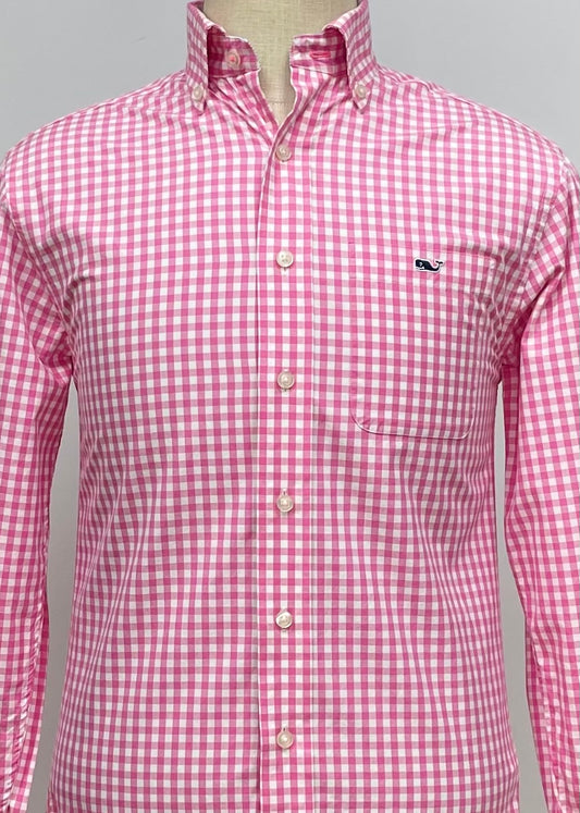 Camisa de cuadros Vineyard Vines 🐳 de cuadros gingham en color rosado y blanco Talla S Entalle Clásico