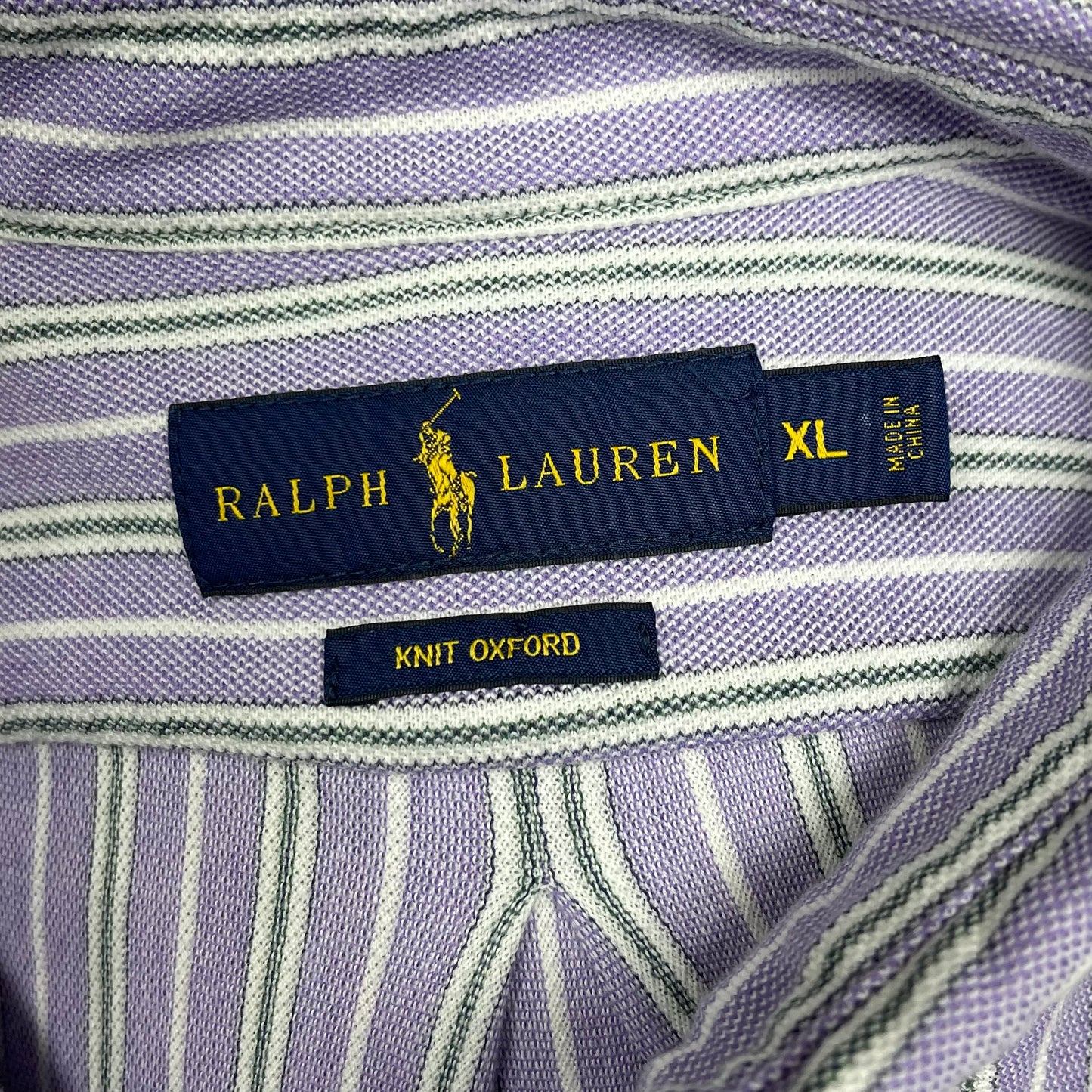 Camisa Polo Ralph Lauren 🏇🏼 Tela camiseta (Knit Oxford) de rayas en color morado, verde y blanco Talla XL Entalle Regular