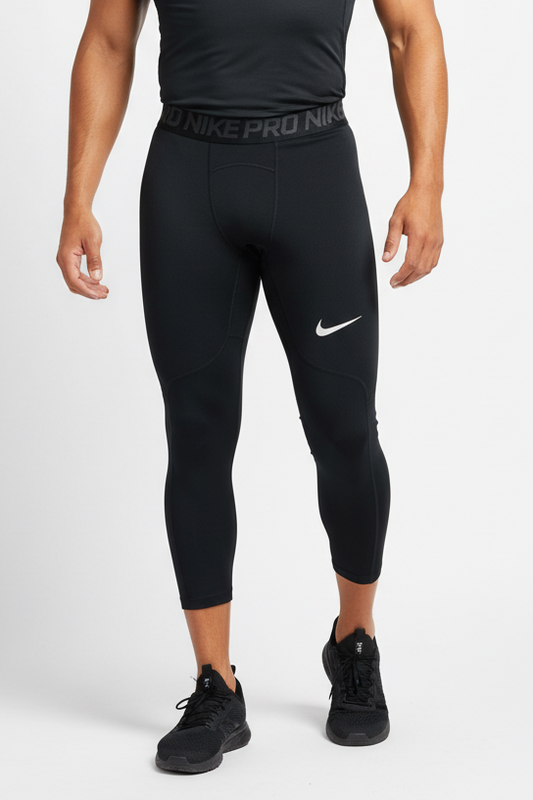 Malla de entrenamiento licra Nike ✔️ Pro Dri-FIT de 3/4 de largo para hombre en Color negro cintura gris Talla L