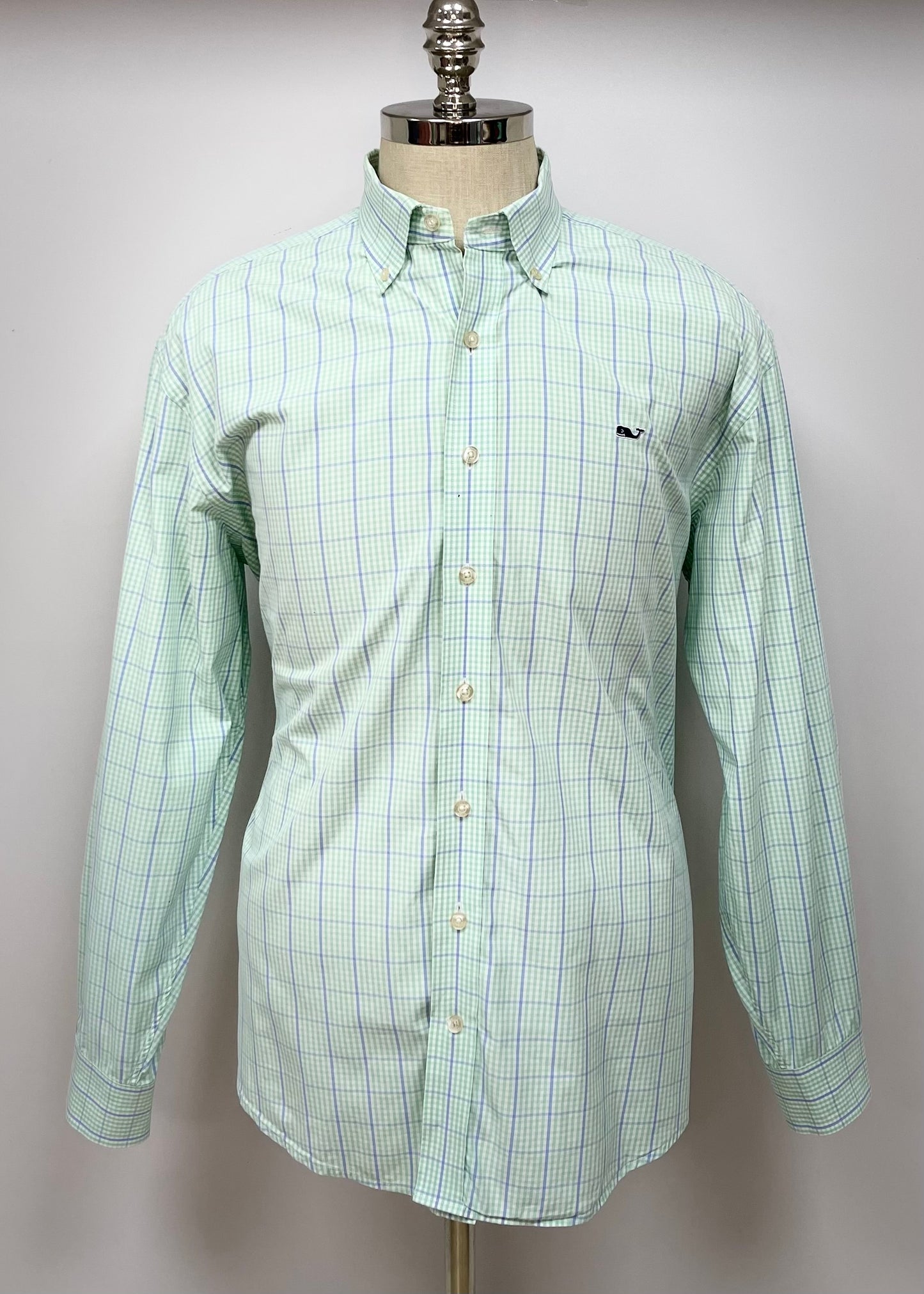 Camisa de botones Vineyard Vines 🐳 color blanco de cuadros en color celeste y verde claro Talla XL Entalle Regular