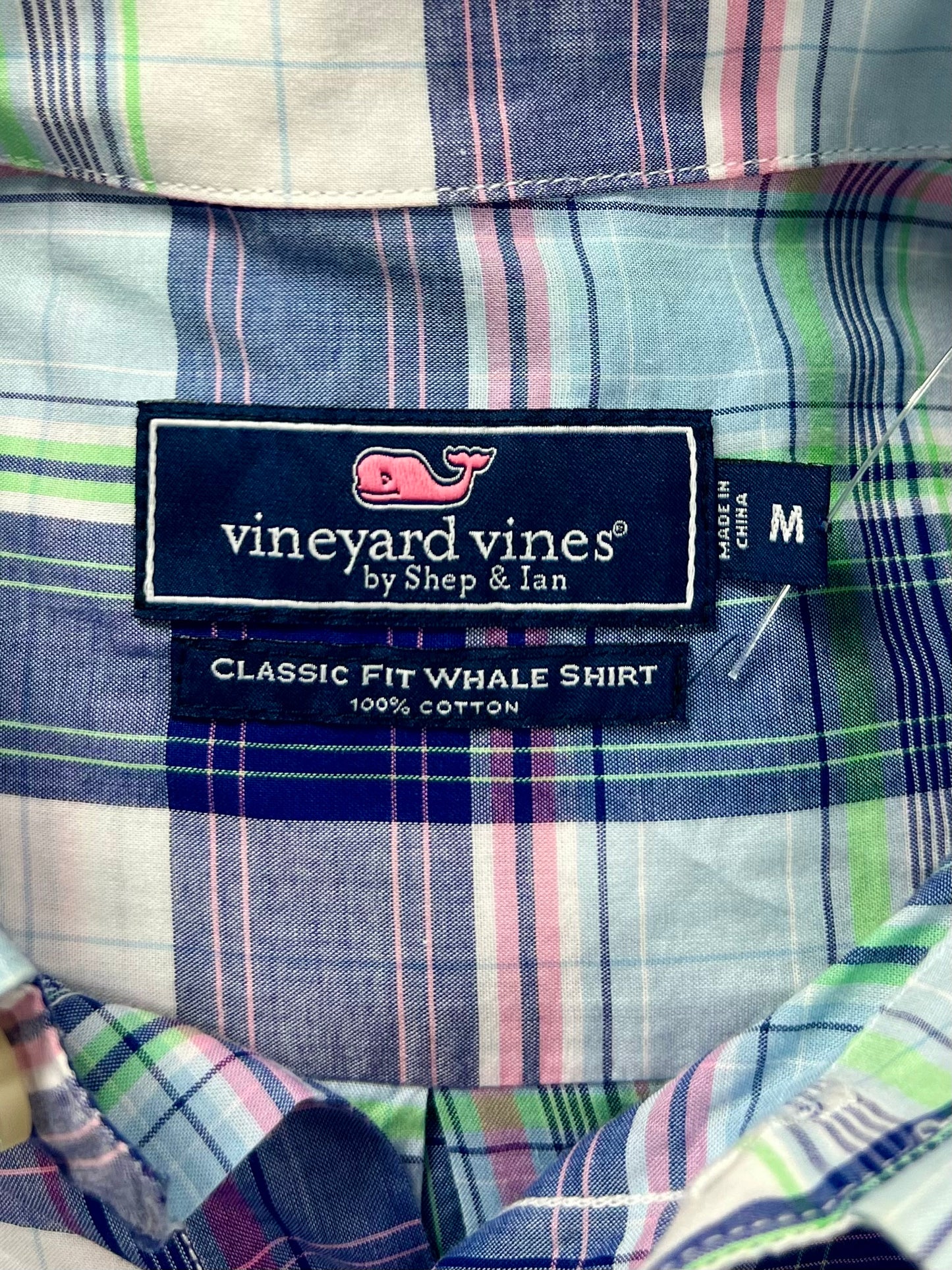 Camisa de botones Vineyard Vines 🐳 color blanco de cuadros en morado, azul y verde Talla M Entalle Clásico