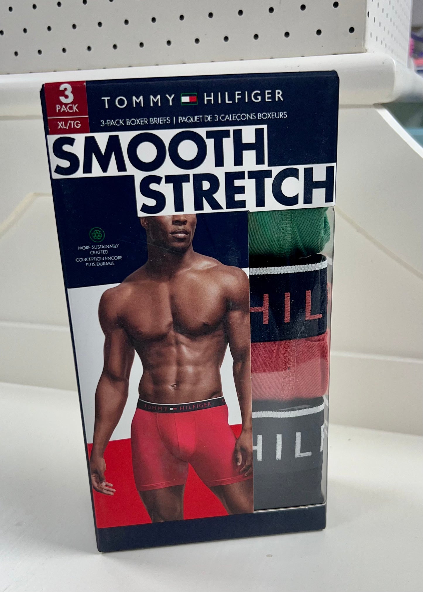 Paquete de 3 Boxer Briefs Tommy Hilfiger 🇺🇸  Tela algodón stretch color azul navy, rosado y verde oliva Talla XL