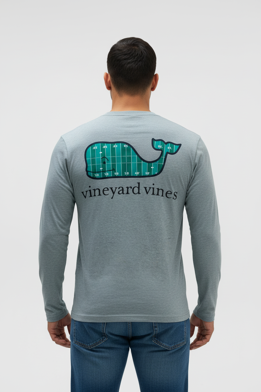 Camiseta cuello redondo Vineyard Vines 🐳 color gris claro con Diseño de Yarda Talla S (ver descripción)