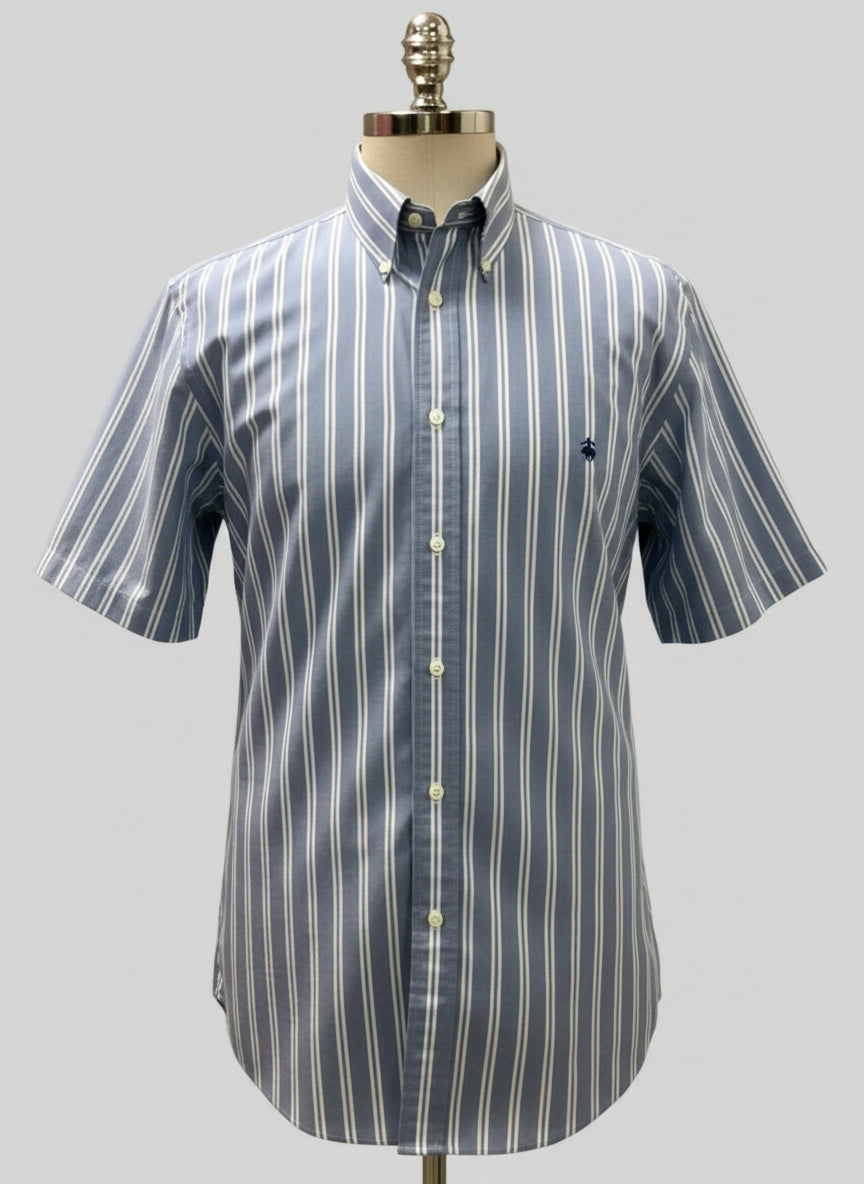 Camisa de botones Brooks Brothers 🐑 De rayas en color celeste y blanco Talla XL Entalle Slim Fit