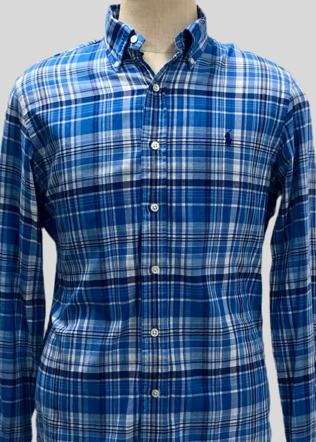 Camisa de botones Polo Ralph Lauren 🏇🏼 de cuadros celeste, azul y blanco Talla M Entalle Regular