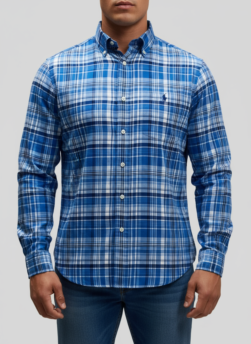 Camisa de botones Polo Ralph Lauren 🏇🏼 de cuadros celeste, azul y blanco Talla M Entalle Regular