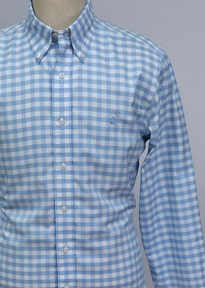 Camisa Brooks Brothers 🐑 con cuadros gingham en celeste y blanco Talla M Entalle Regular