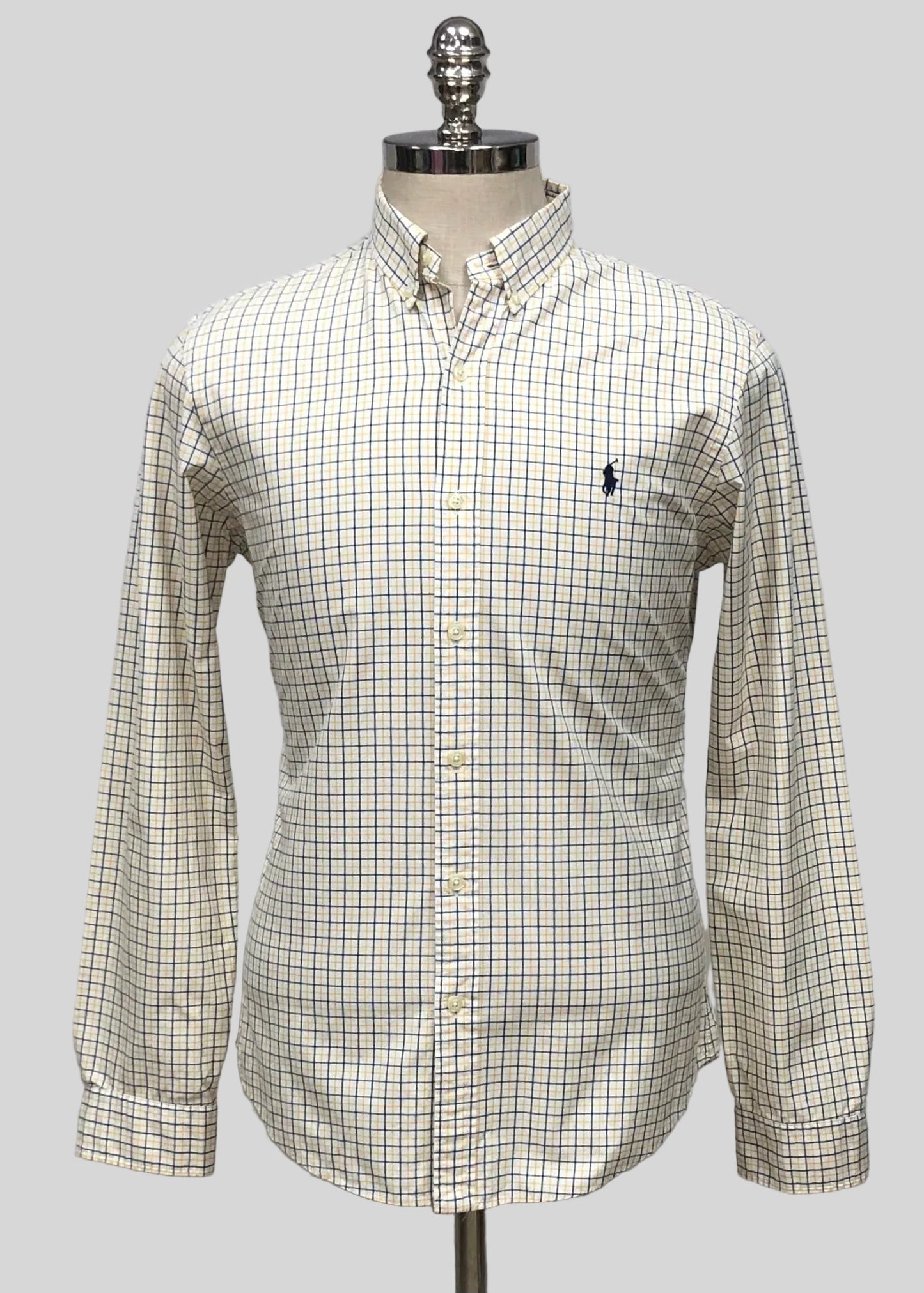 Camisa Polo Ralph Lauren 🏇🏼 color blanco de cuadros en amarillo y azul Talla L Entalle Custom Fit