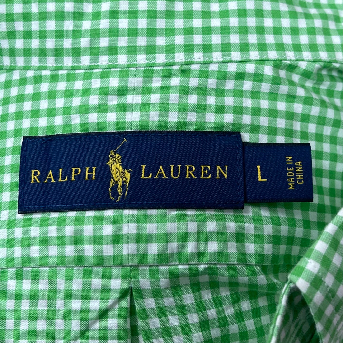 Camisa Polo Ralph Lauren 🏇🏼 con patron de cuadros gingham verde y blanco Talla L Entalle Regular