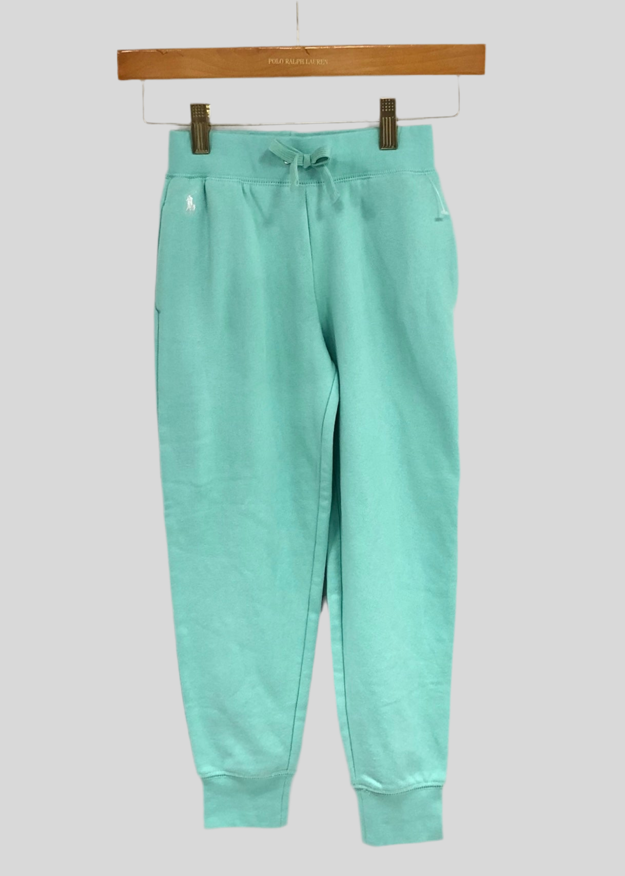 Pantalon Jogger de niña Polo Ralph Lauren 🏇 color turquesa con logo en plateado Talla 7