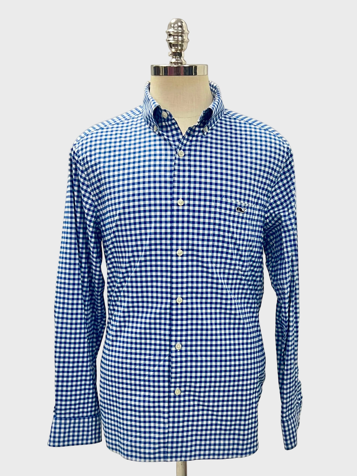 Camisa de botones Vineyard Vines 🐳 Performance de cuadros gingham en azul y blanco Talla L Entalle Regular