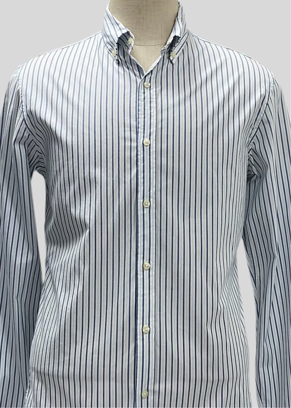 Camisa de botones Michael Kors 🇺🇸 color blanco con rayas en azul oscuro Talla M Entalle Slim Fit