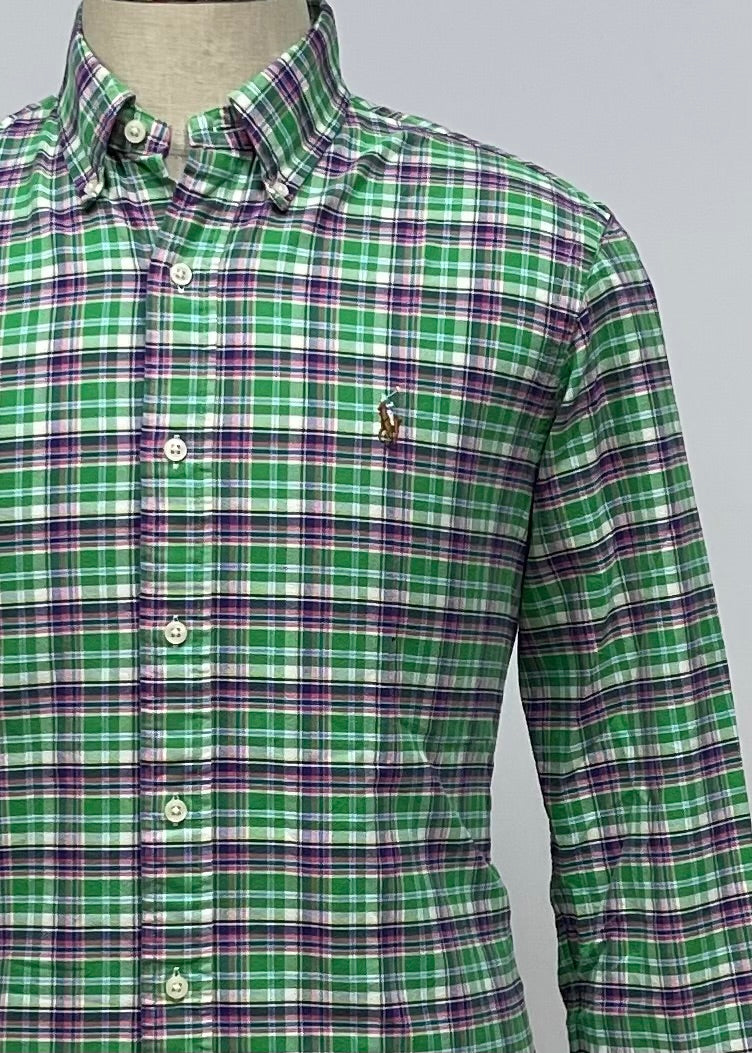 Camisa Polo Ralph Lauren 🏇🏼 Oxford con patron de cuadros tartán en color verde, azul, blanco y rosado Talla M Entalle Regular