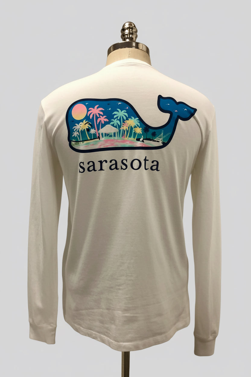 Camiseta cuello redondo Vineyard Vines 🐳 color blanco con logo de Sarasota Talla S