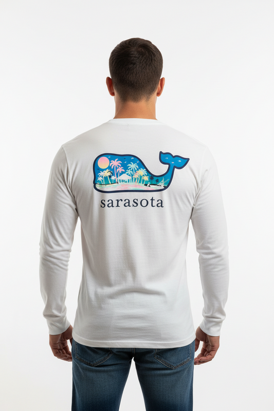 Camiseta cuello redondo Vineyard Vines 🐳 color blanco con logo de Sarasota Talla S
