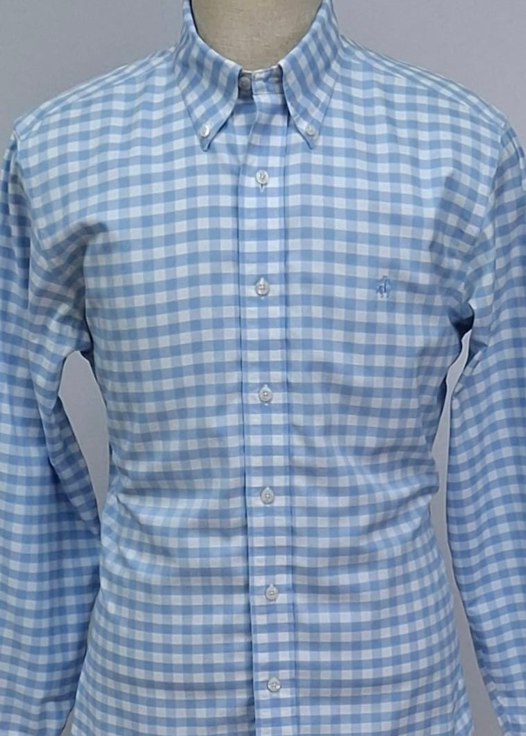 Camisa Brooks Brothers 🐑 con cuadros gingham en celeste y blanco Talla M Entalle Regular