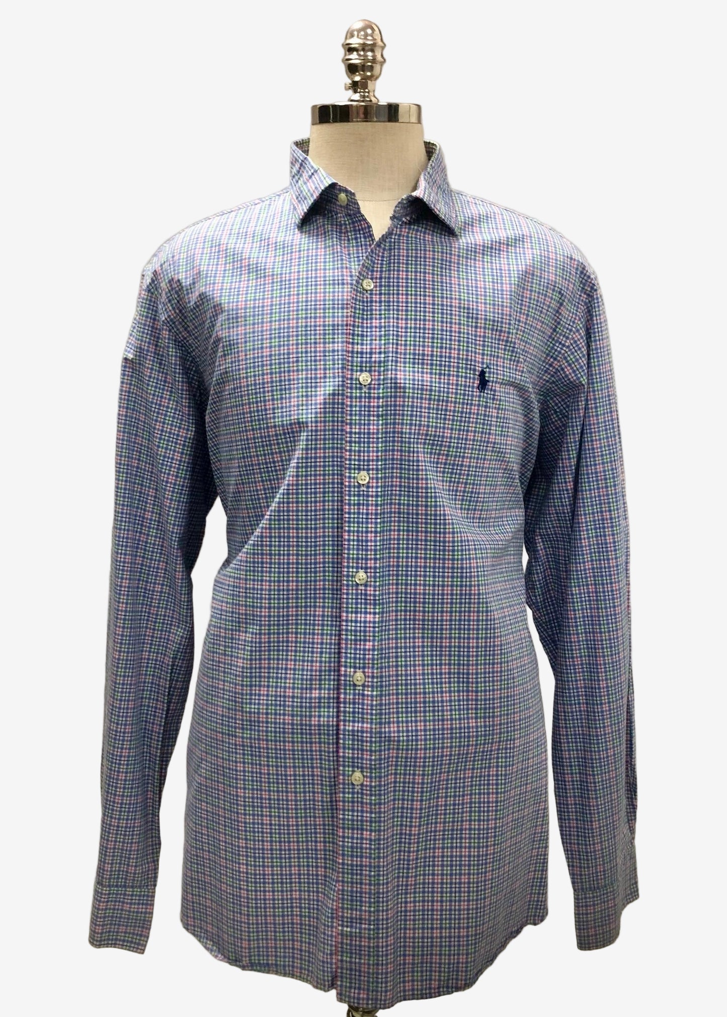 Camisa Polo Ralph Lauren 🏇🏼 color blanco con patron de cuadros rosado, verde y celeste Talla XXL Entalle Regular