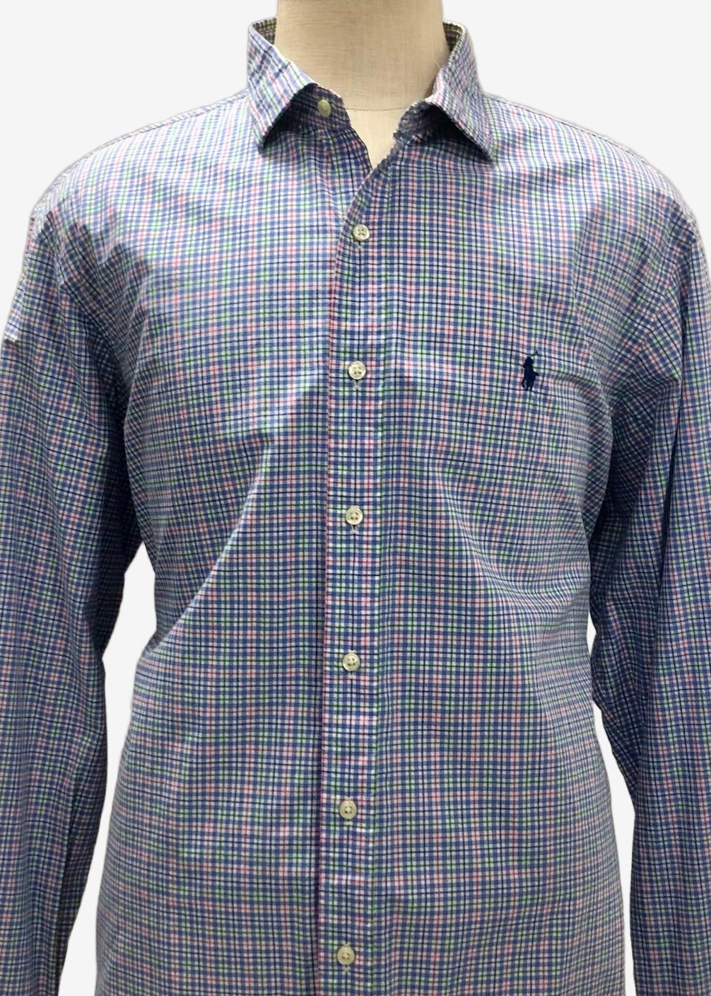 Camisa Polo Ralph Lauren 🏇🏼 color blanco con patron de cuadros rosado, verde y celeste Talla XXL Entalle Regular