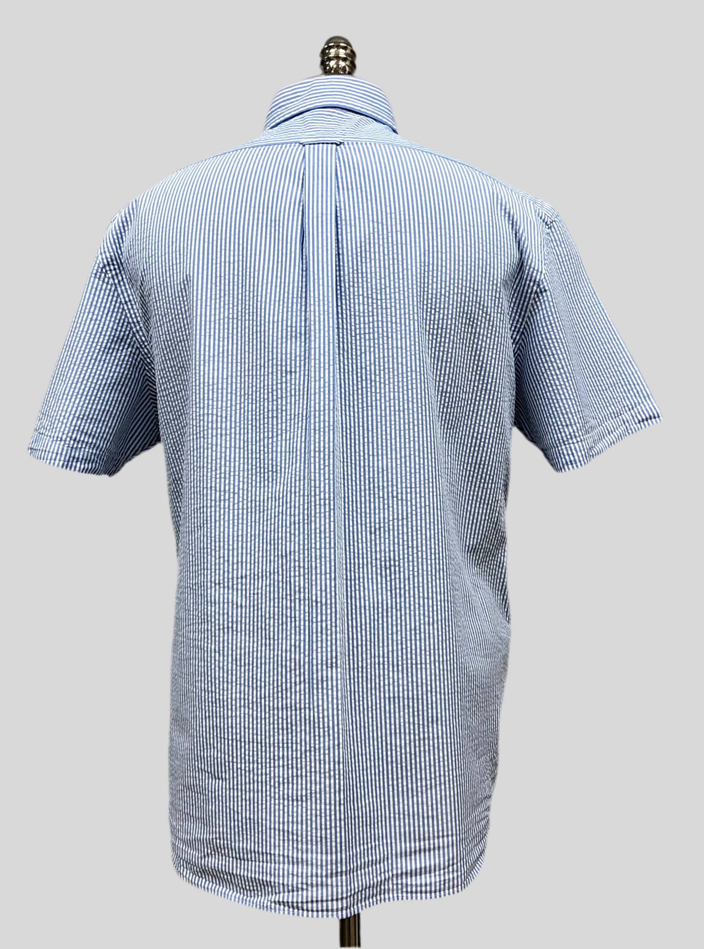 Camisa Polo Ralph Lauren 🏇🏼  Color blanco con patrón de rayas en azul Seersucker Talla L Entalle Regular