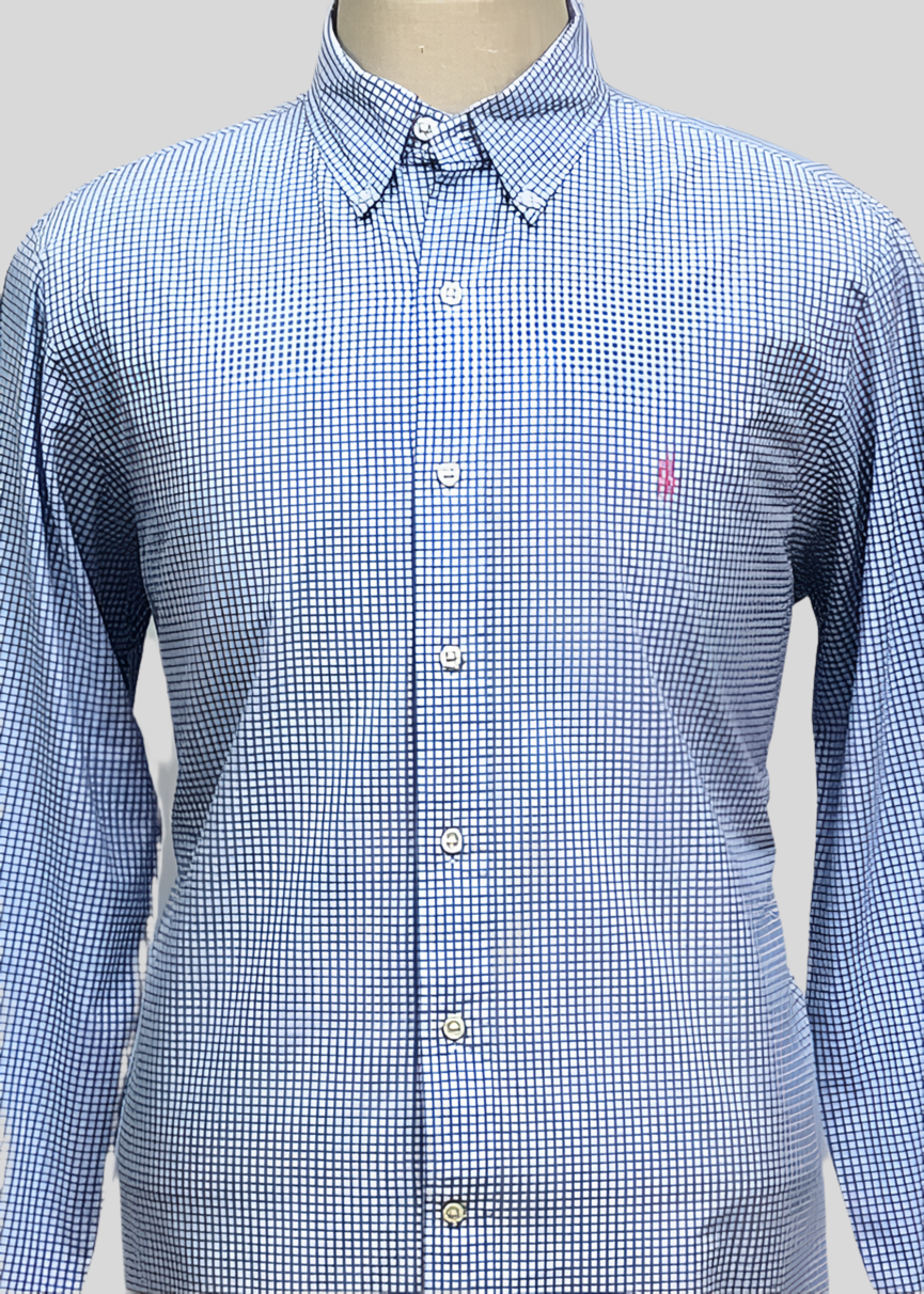 Camisa Polo Ralph Lauren 🏇🏼 con patrón de cuadros gingham celeste y blanco Talla L Entalle Regular