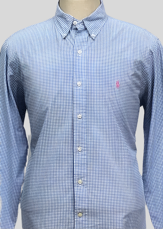 Camisa Polo Ralph Lauren 🏇🏼 con patrón de cuadros gingham celeste y blanco Talla L Entalle Regular