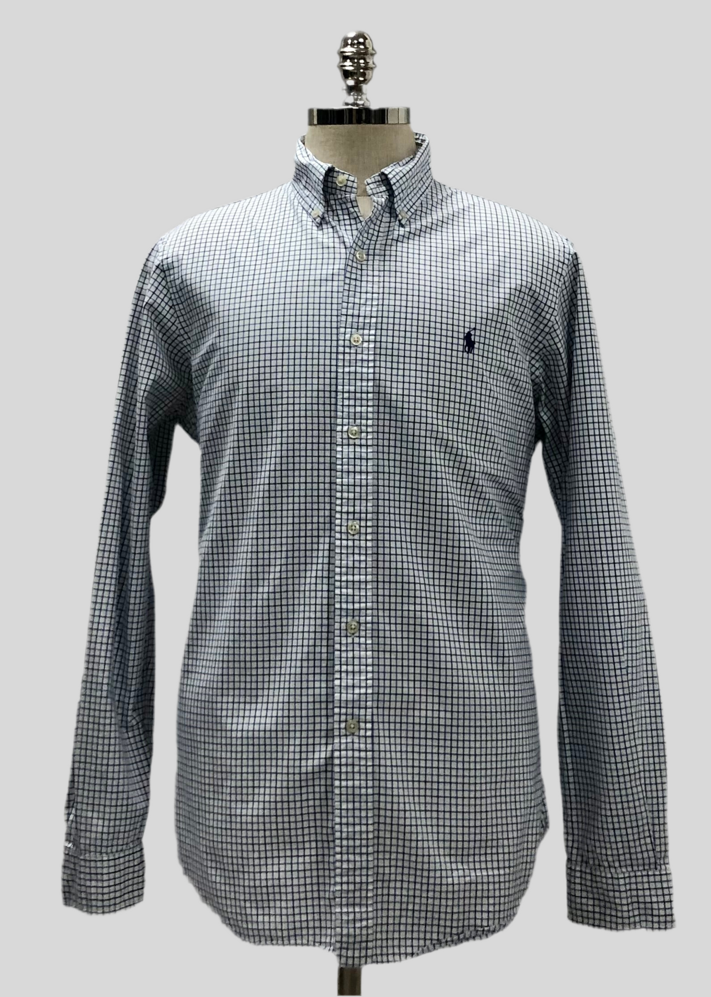Camisa Polo Ralph Lauren 🏇🏼 color blanco con patrón de cuadros azul y negro Talla L Entalle Regular