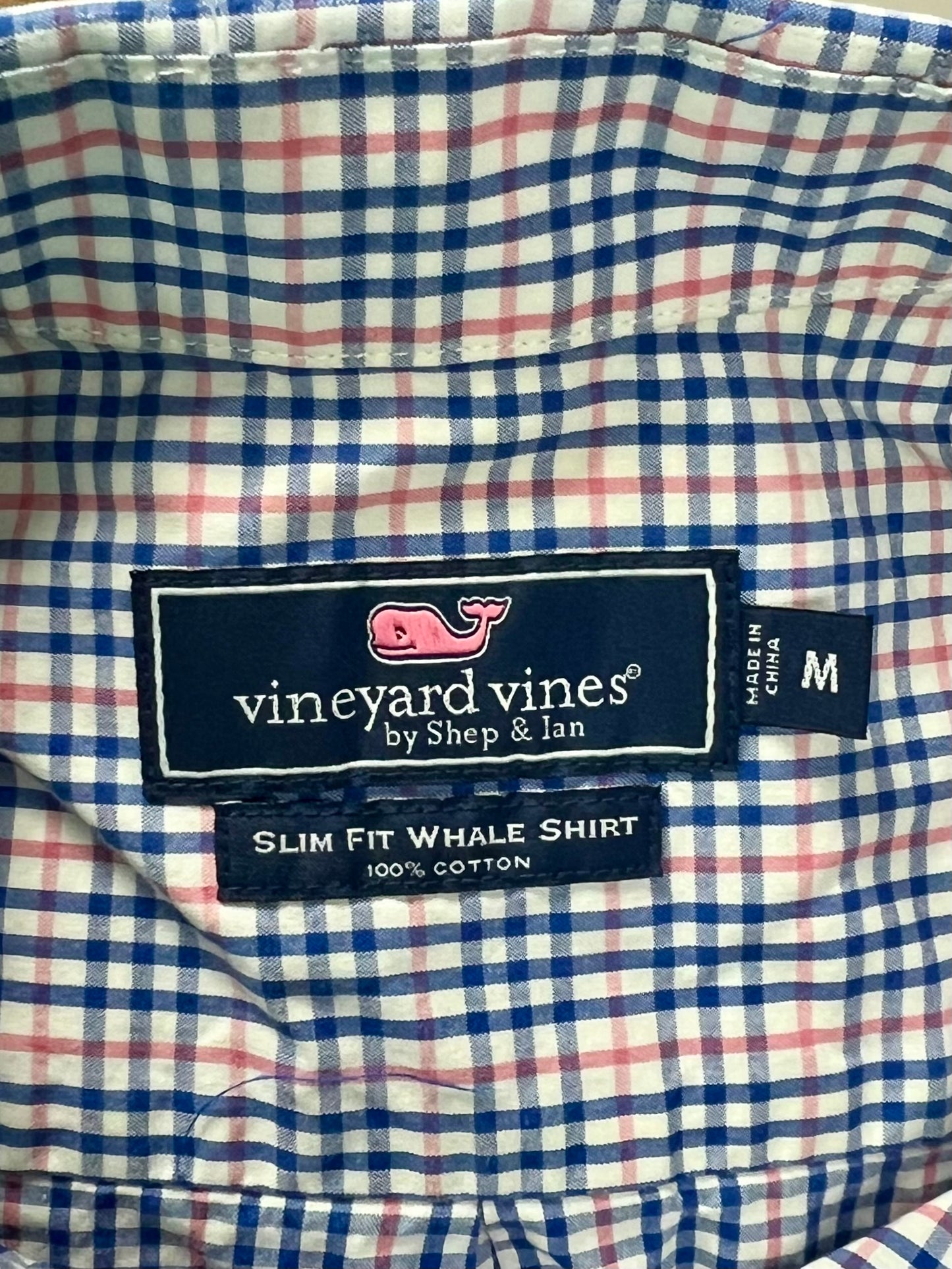 Camisa Vineyard Vines 🐳 color blanco de cuadros en color rosado y azul Talla M Entalle Slim Fit (ver descripción)