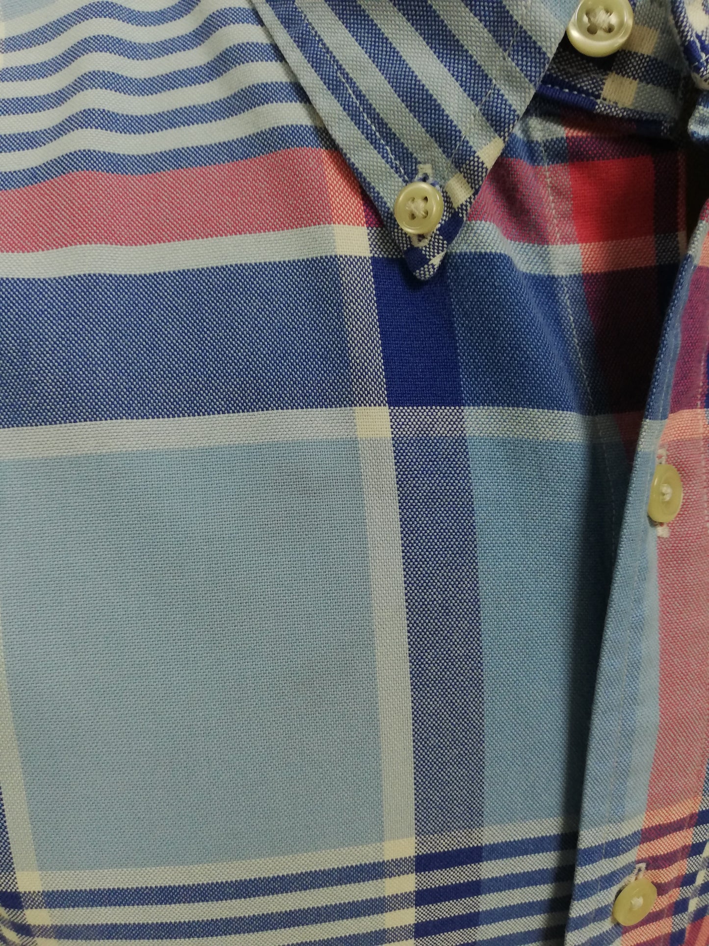 Camisa Polo Ralph Lauren 🏇🏼 Oxford con patron de cuadros tartán en color celeste, azul y rosado Talla M Entalle Clásico (ver descripción)