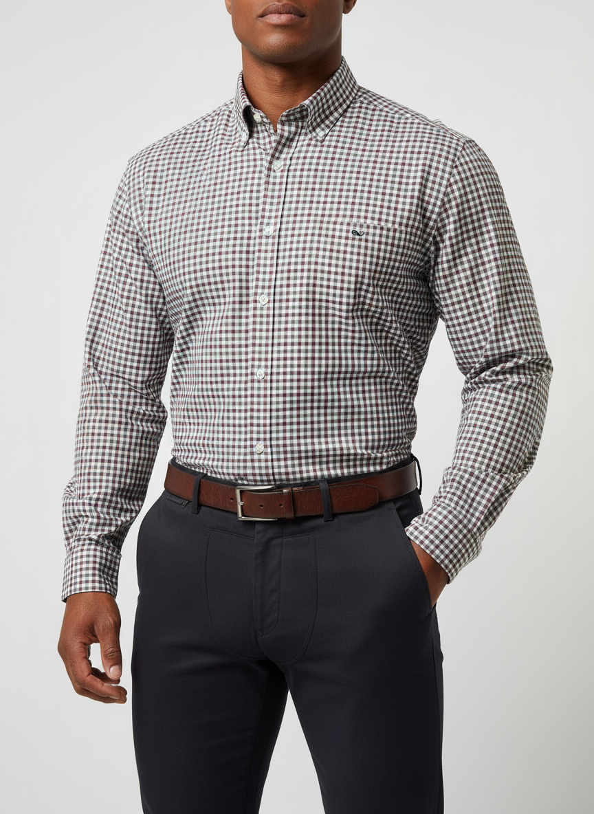 Camisa de botones Vineyard Vines 🐳 de cuadros en color verde oscuro, rojo oscuro y blanco Talla XL Entalle Slim Fit