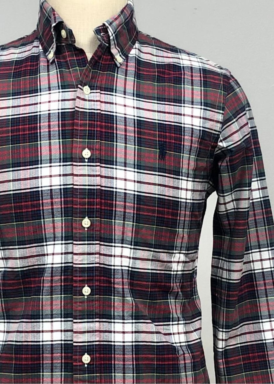 Camisa Polo Ralph Lauren 🏇🏼 Oxford con patron de cuadros rojo, verde oscuro y blanco Talla L Entalle Regular