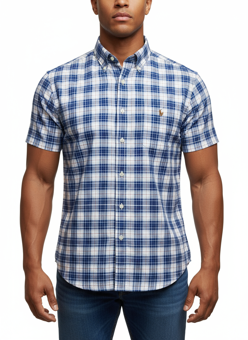 Camisa Polo Ralph Lauren 🏇🏼 Oxford con patron de cuadros en color azul, rojo y blanco Talla L Entalle Regular