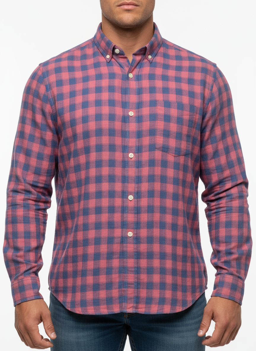 Camisa de botones Banana Republic de lino cuadros en color rojo y azul grisáceo Talla L Entalle Regular