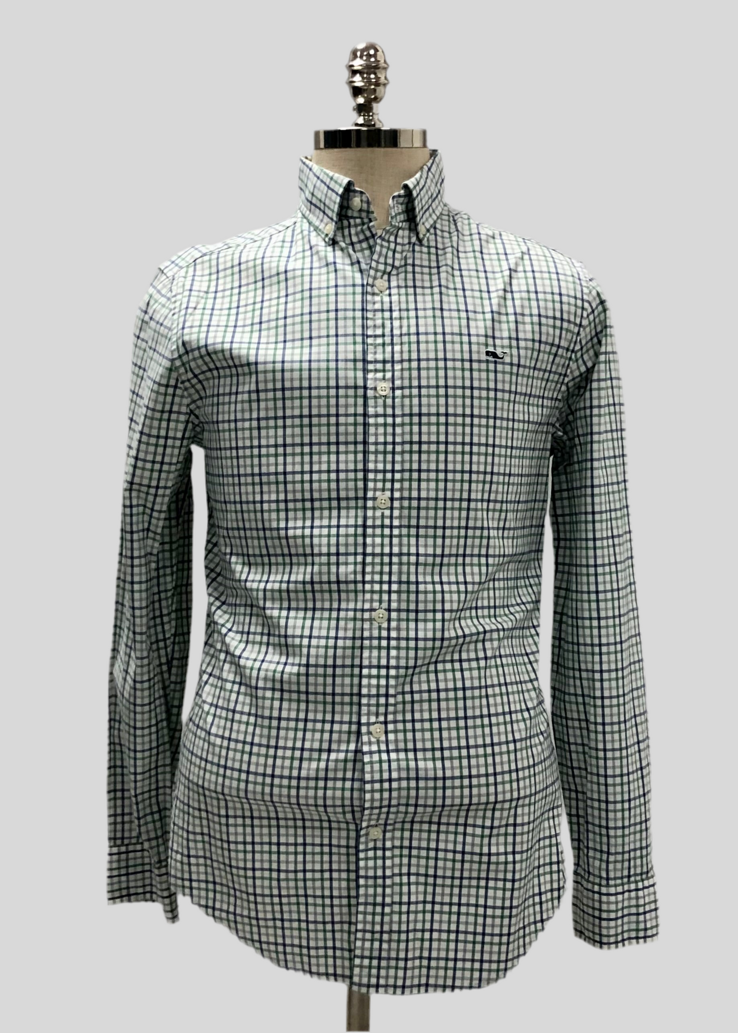 Camisa Vineyard Vines 🐳 color blanco con cuadros en color gris, verde y azul Talla S entalle clásico