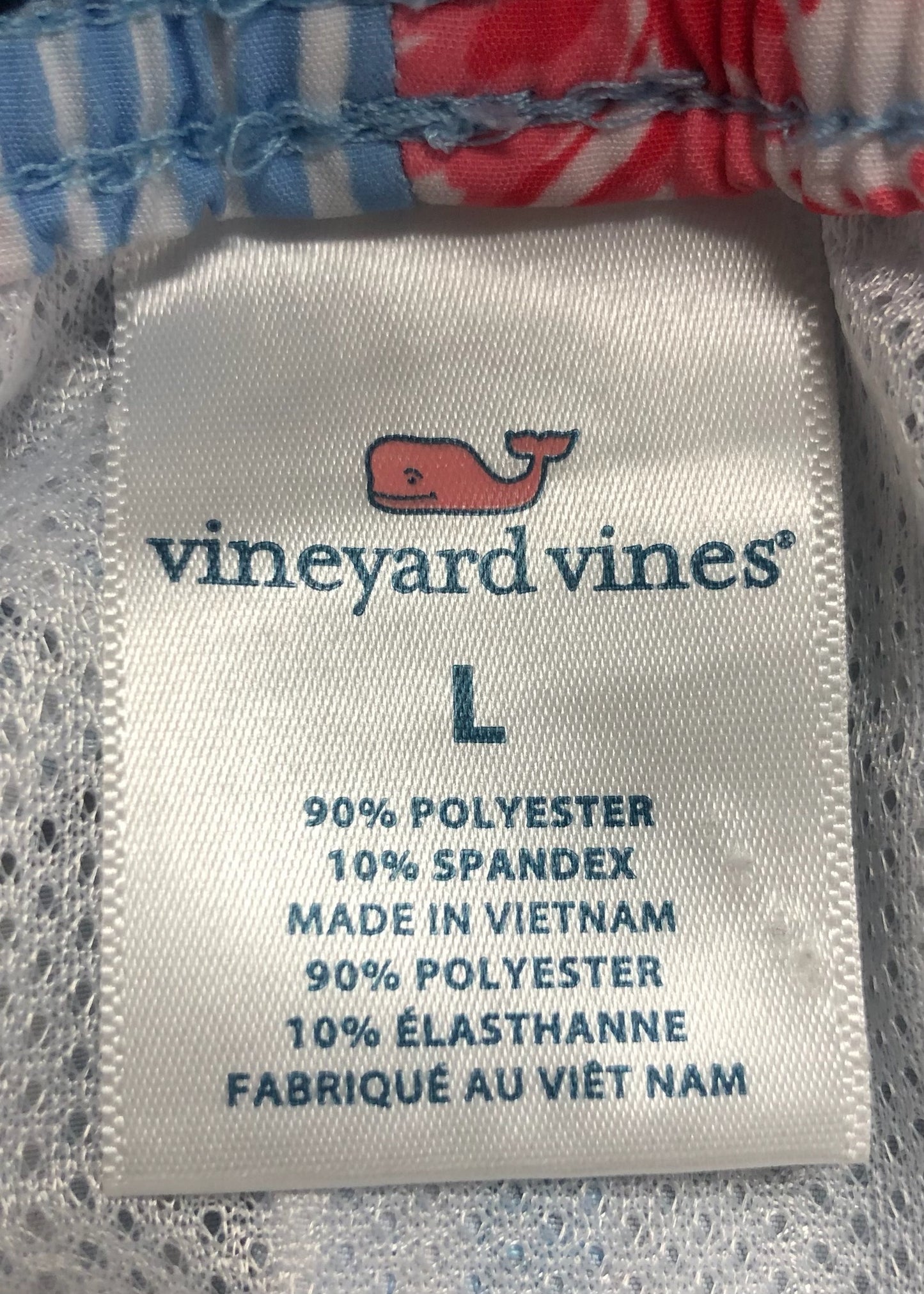 Short de baño Vineyard Vines 🐳 de rayas celeste y blanco con diseño de floral talla L