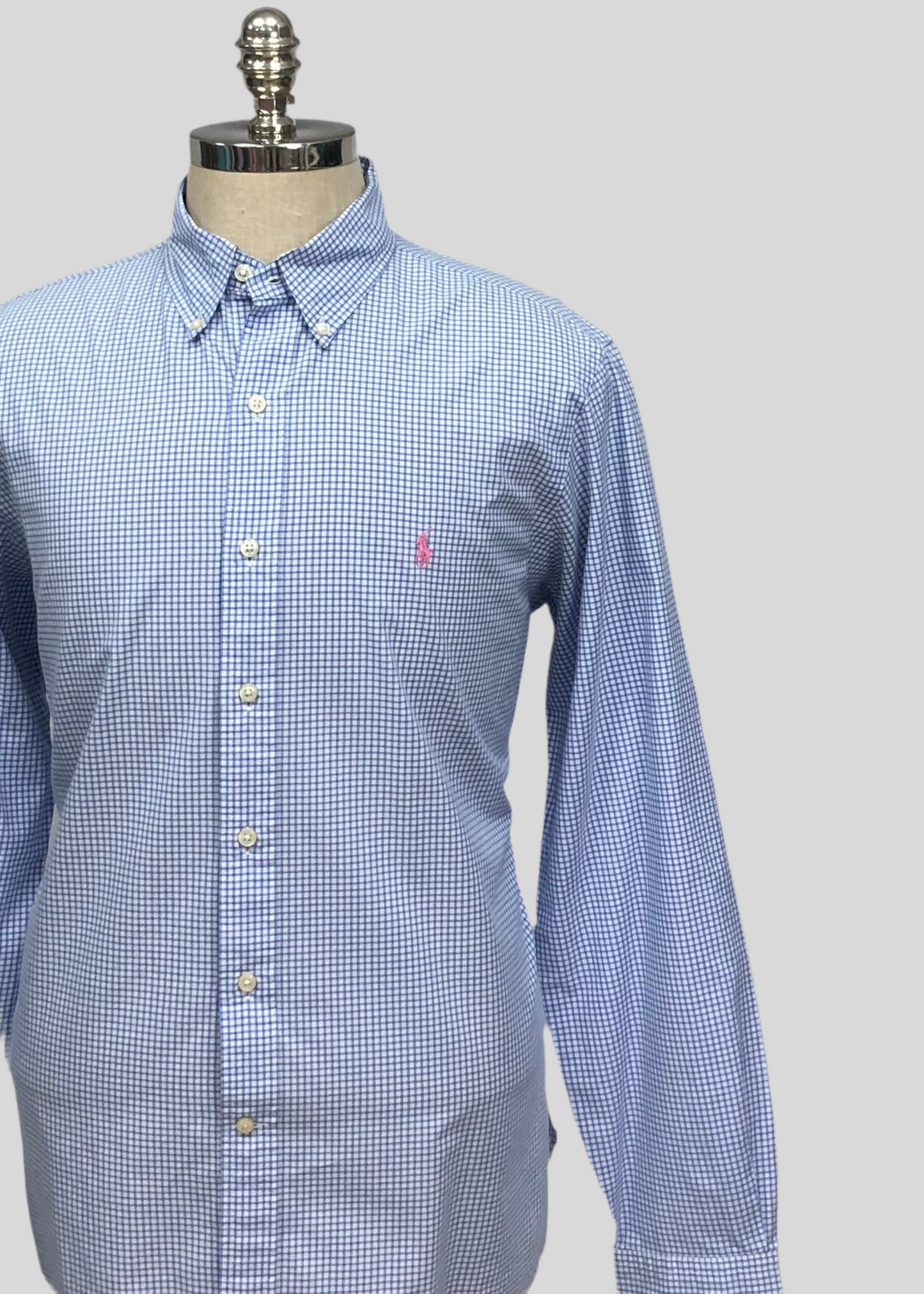 Camisa Polo Ralph Lauren 🏇🏼 con patrón de cuadros gingham celeste y blanco Talla L Entalle Regular