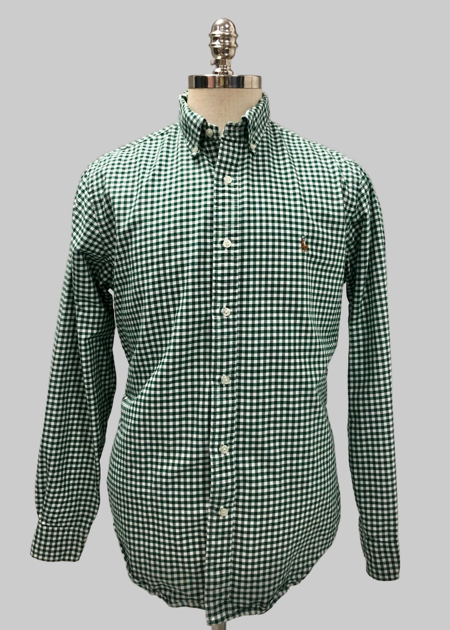 Camisa de botones Polo Ralph Lauren 🏇🏼 Oxford de cuadros gingham verde oscuro y blanco Talla L Entalle Regular