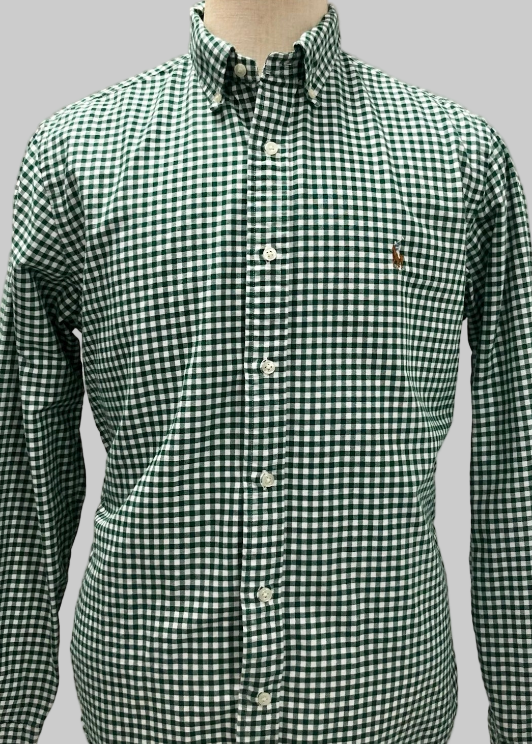 Camisa de botones Polo Ralph Lauren 🏇🏼 Oxford de cuadros gingham verde oscuro y blanco Talla L Entalle Regular