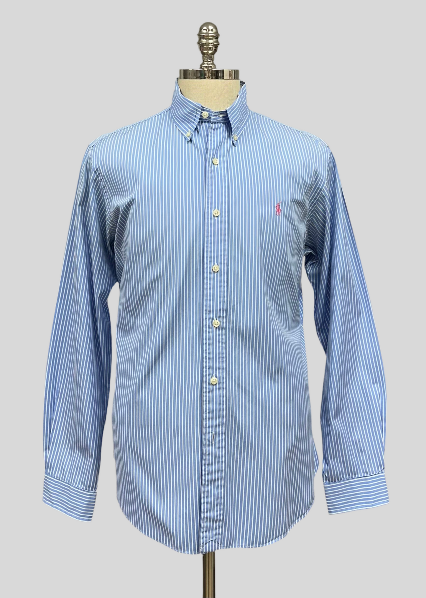 Camisa Polo Ralph Lauren 🏇🏼 color celeste con patron de rayas en color Blanco Talla L Entalle Custom Fit