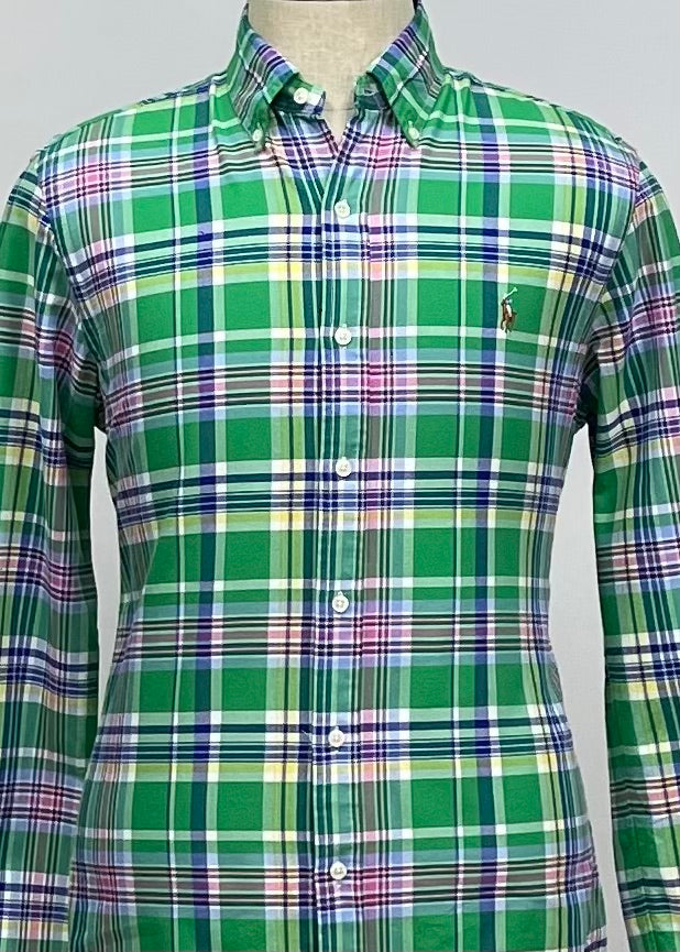 Camisa Polo Ralph Lauren 🏇🏼 Oxford con patron de cuadros tartán en color verde, azul, amarillo y rosado Talla M Entalle Slim Fit