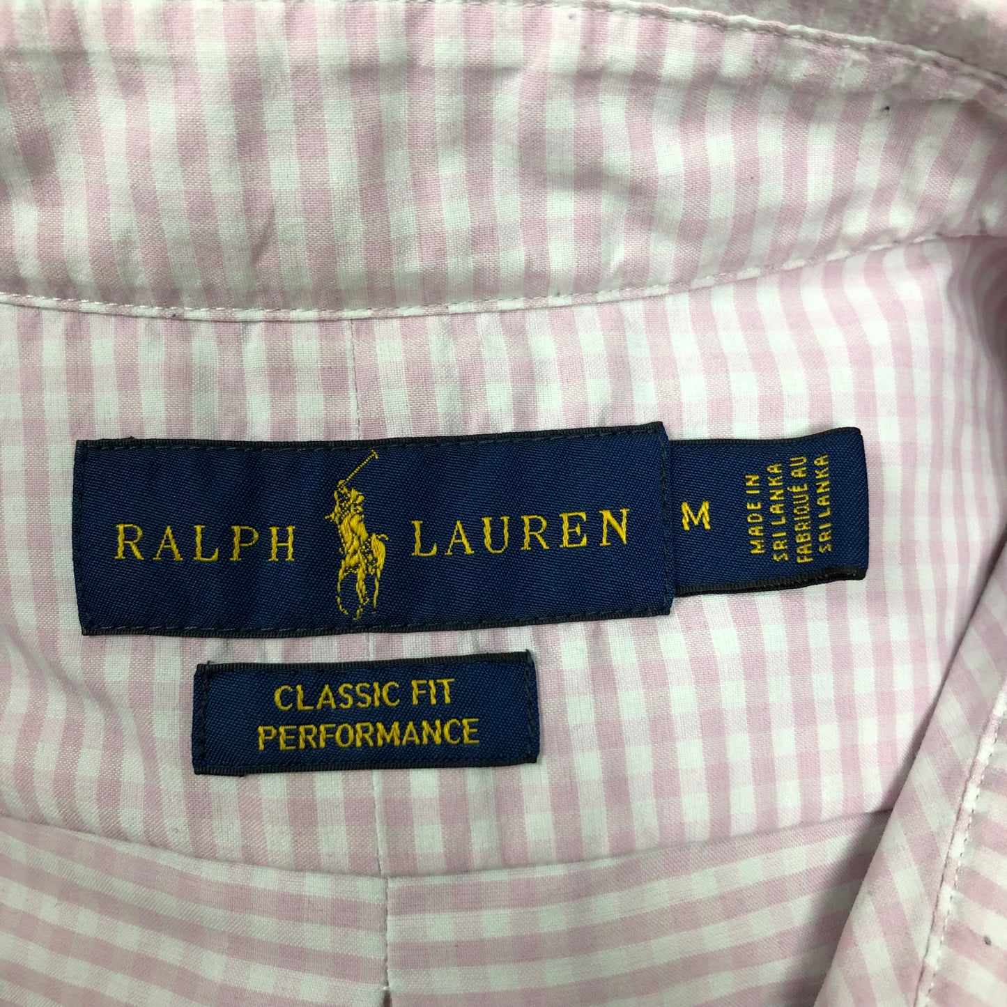 Camisa Polo Ralph Lauren 🏇🏼 color blanco con patron de cuadros rosado claro Talla M Entalle Clásico