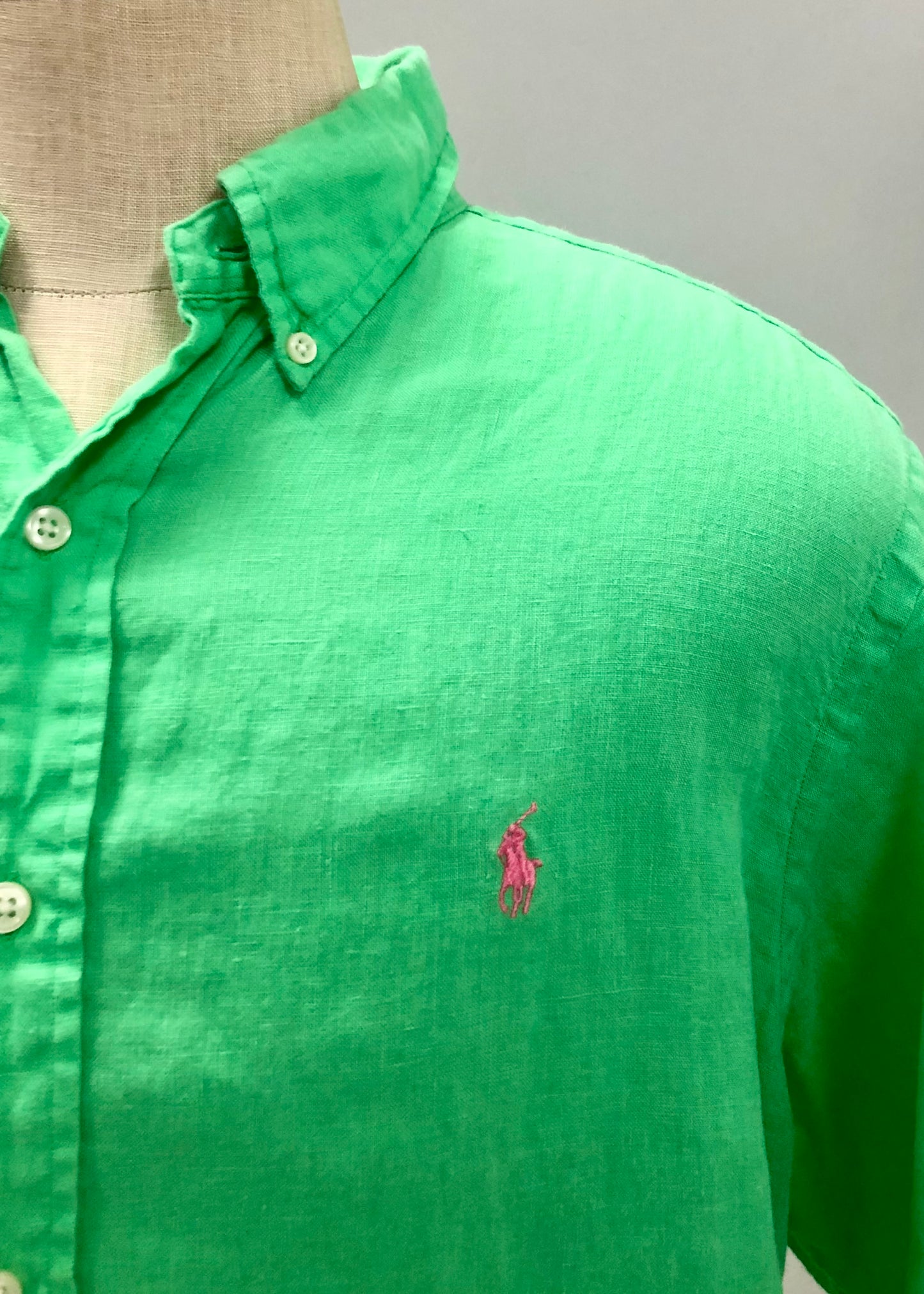 Camisa Polo Ralph Lauren 🏇🏼 de Lino en color verde intenso Talla XL Entalle Clásico