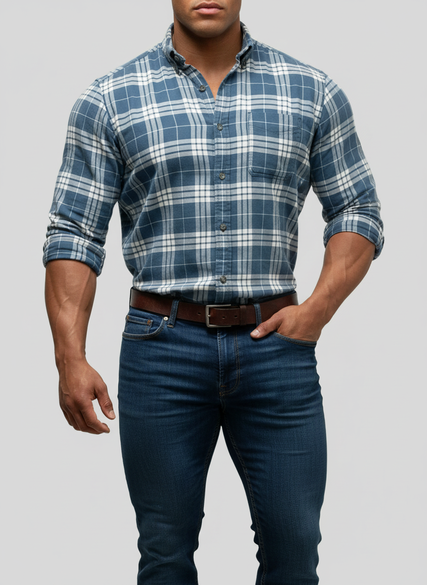 Camisa de botones Eddie Bauer 🇩🇪 de cuadros en color azul grisáceo y blanco Talla L Entalle Regular
