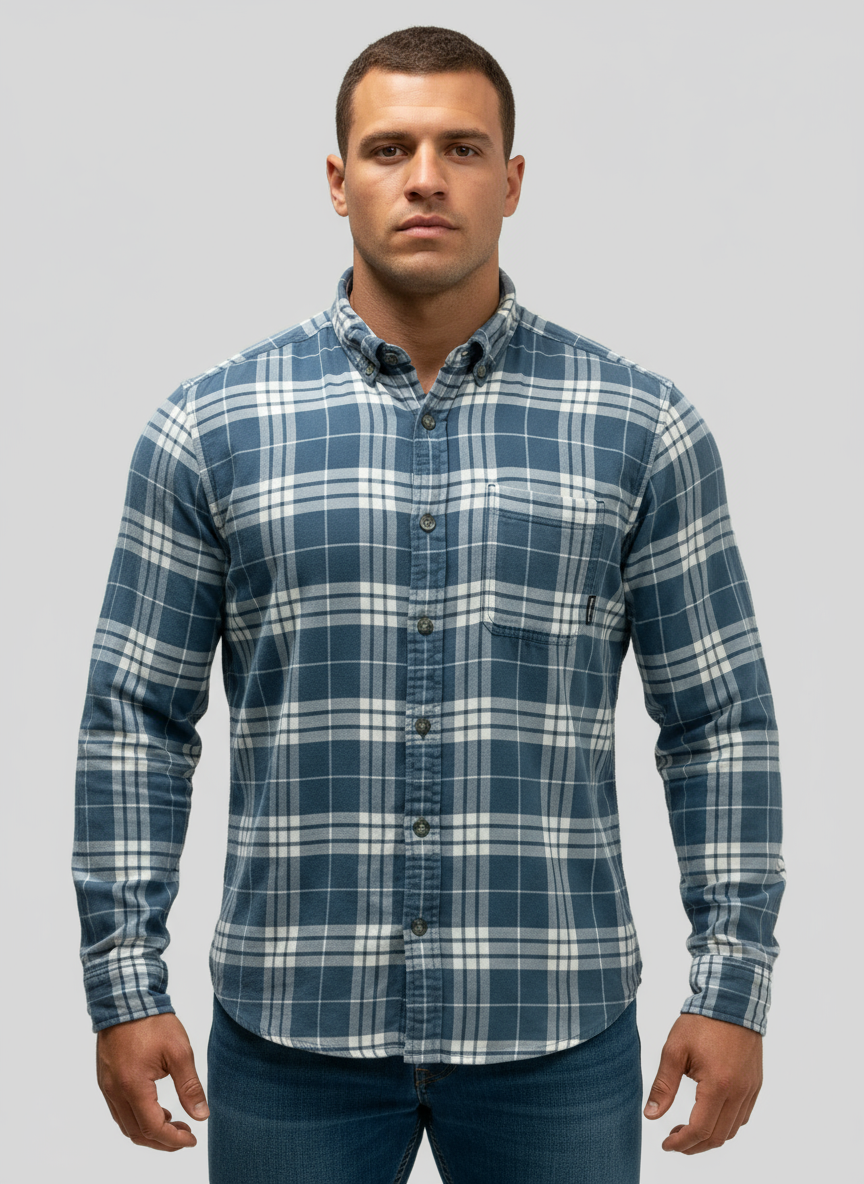 Camisa de botones Eddie Bauer 🇩🇪 de cuadros en color azul grisáceo y blanco Talla L Entalle Regular