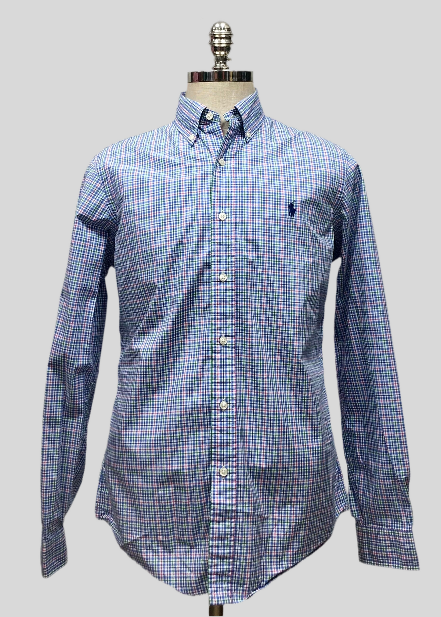 Camisa Polo Ralph Lauren 🏇🏼 color blanco con patron de cuadros rosado, verde y celeste Talla M Entalle Regular