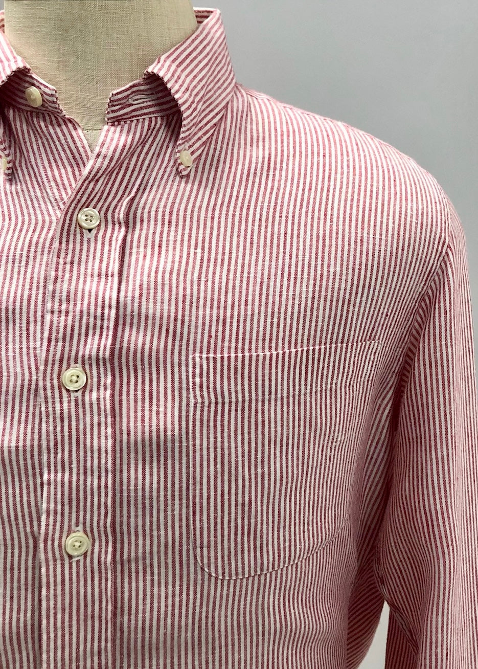 Camisa Brooks Brothers 🐑 De lino con rayas en color rojo claro y blanco Talla M Entalle Slim Fit