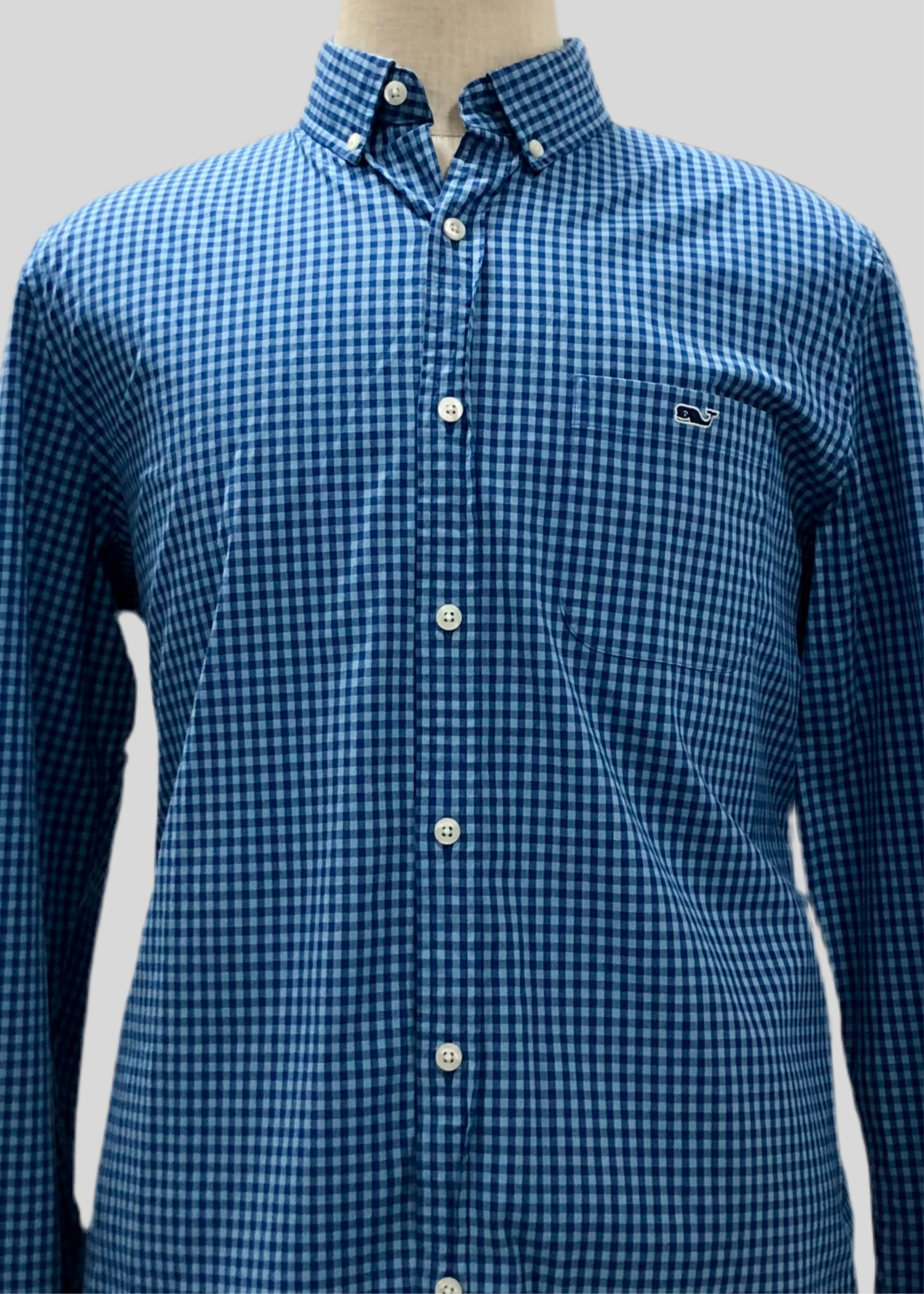 Camisa de botones Vineyard Vines 🐳 con patrón de cuadros gingham en color azul y celeste Talla M Entalle Slim Fit