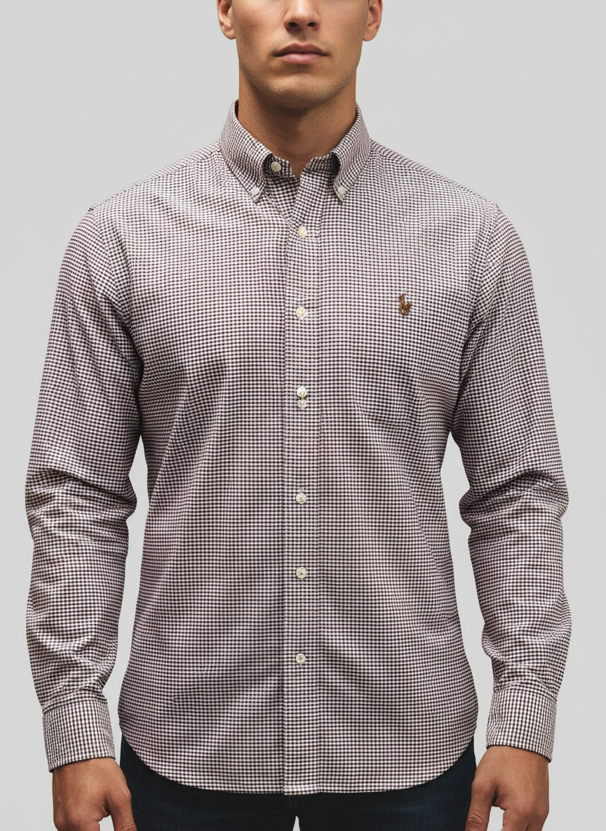 Camisa de botones Polo Ralph Lauren 🏇🏼 Oxford de cuadros rojo, azul y blanco Talla L Entalle Regular
