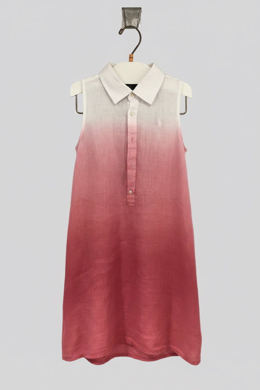 Vestido de niña Polo Ralph Lauren🏇 De lino en color blanco con degradado en rojo Talla 6